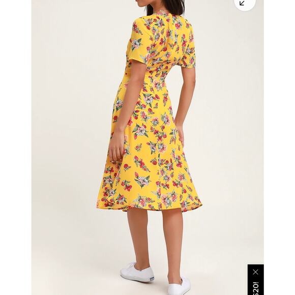 Lulu's Windows Down Yellow Floral Print Button-Front Midi Dress size Small - Picture 4 of 8